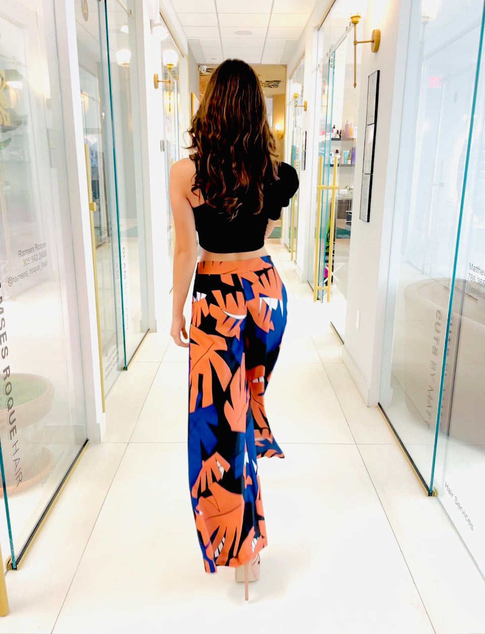 Lorenza Palazzo Pants in floral black and blue