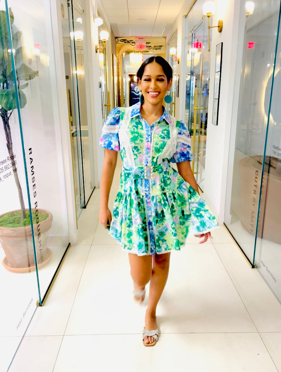 Celeste dress in green and blue floral print