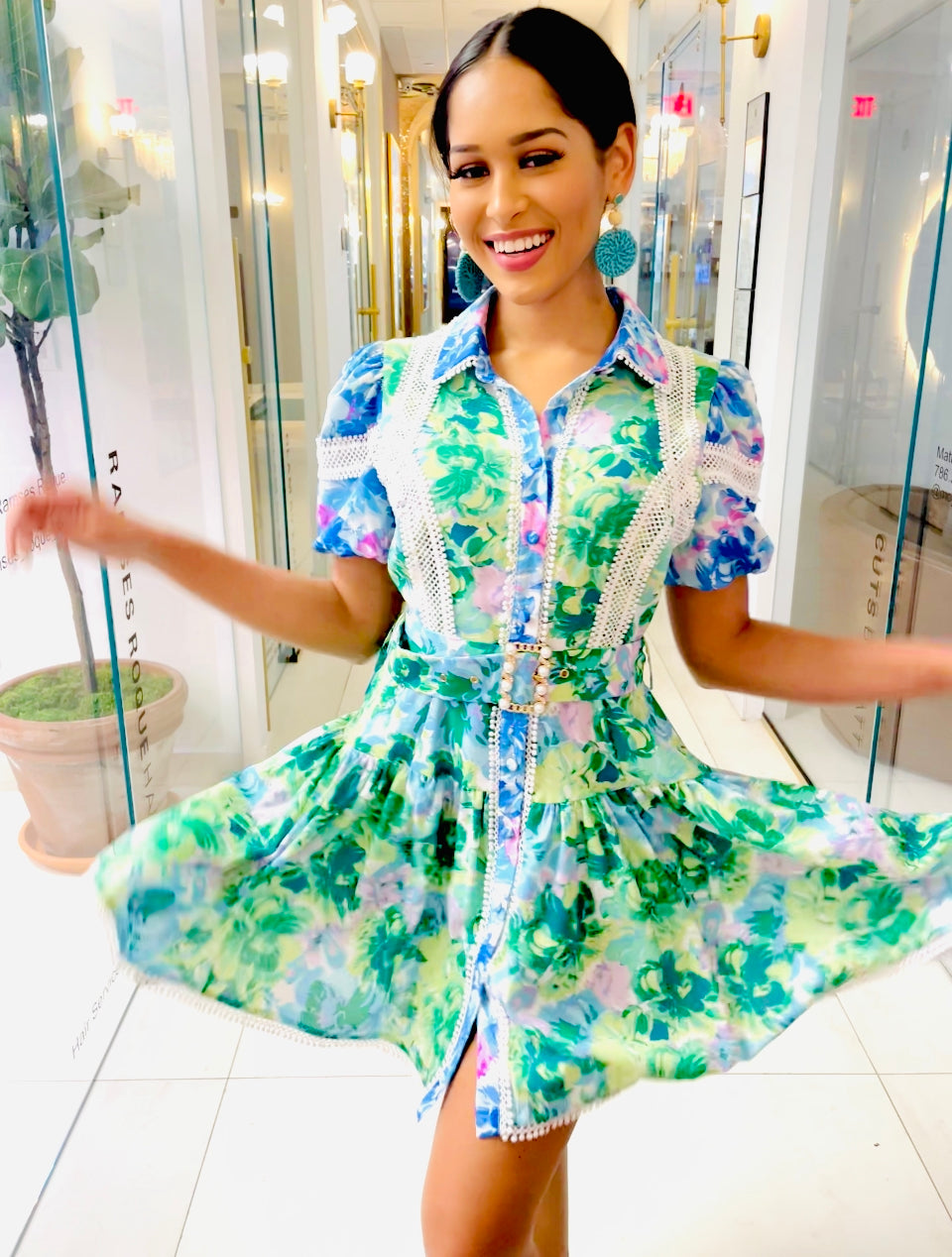 Celeste dress in green and blue floral print