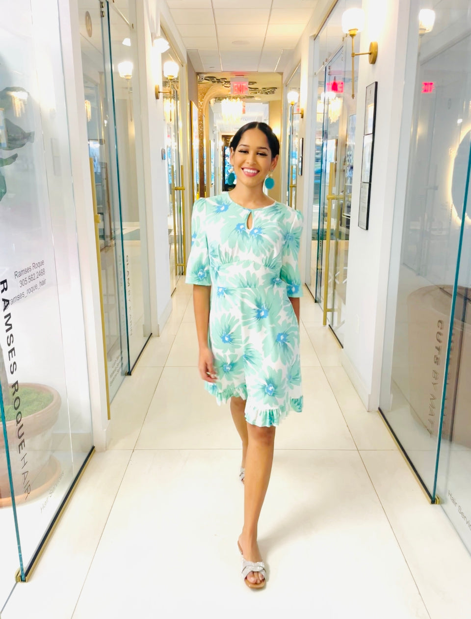 Melanie Dress in Acqua Floral Print