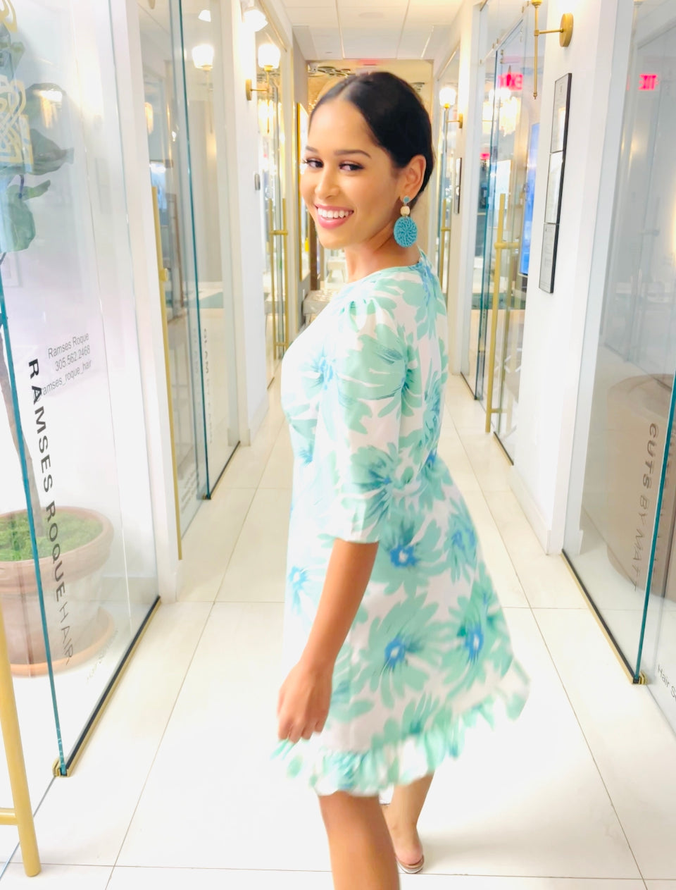 Melanie Dress in Acqua Floral Print