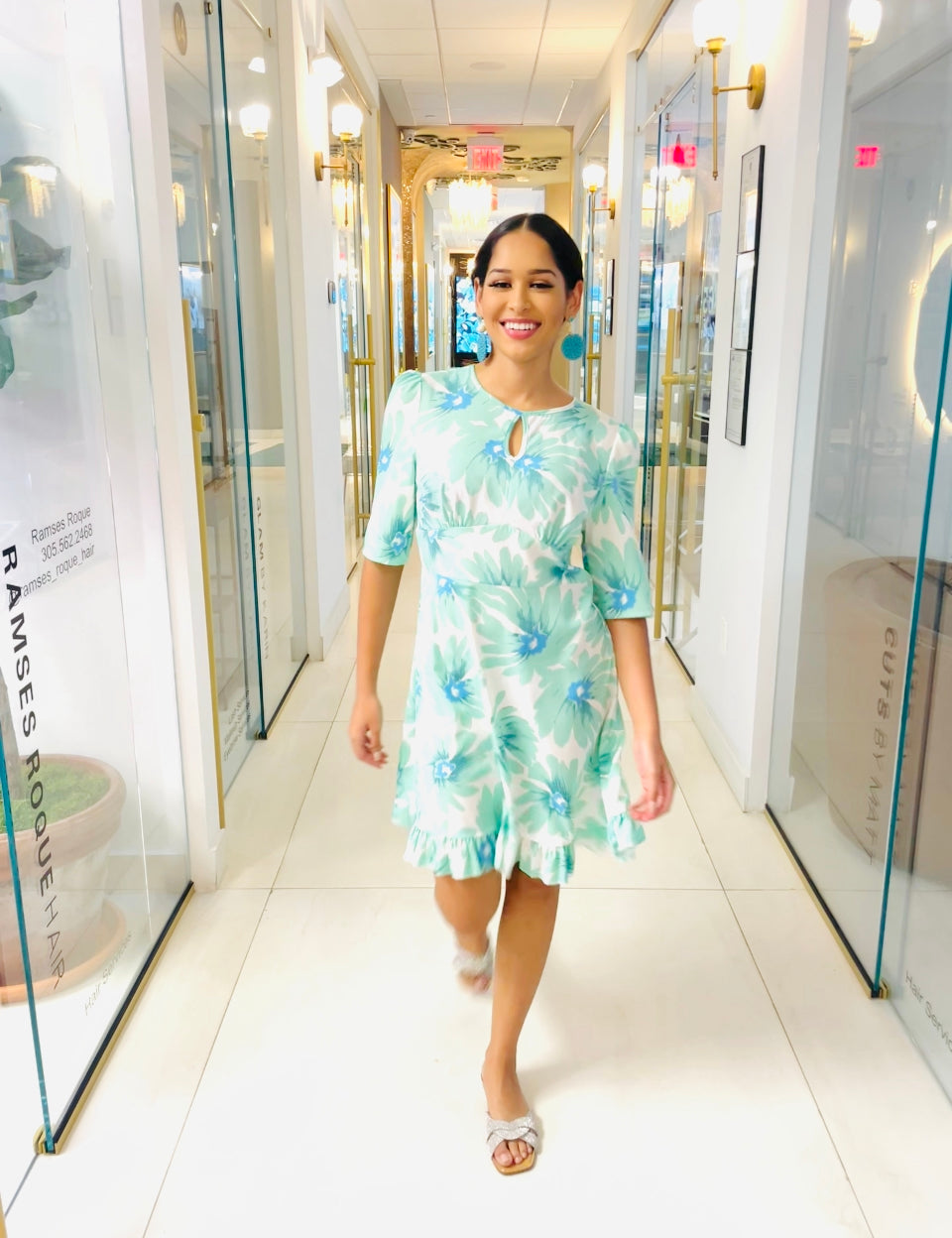 Melanie Dress in Acqua Floral Print