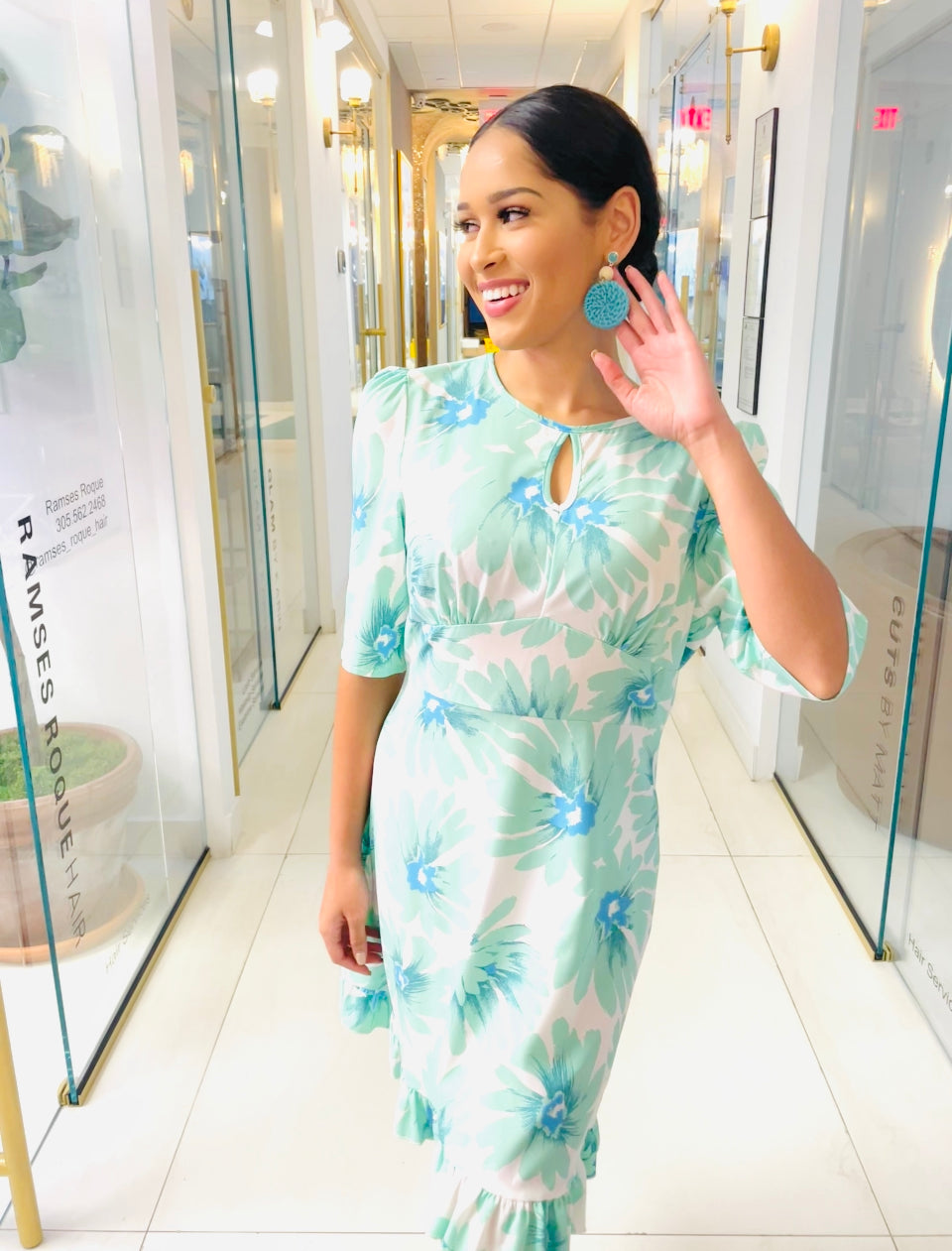 Melanie Dress in Acqua Floral Print