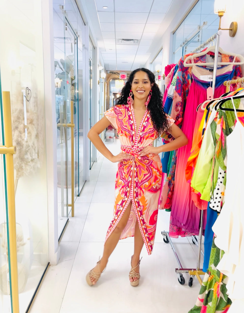 Bethany Maxi Dress in Pink print