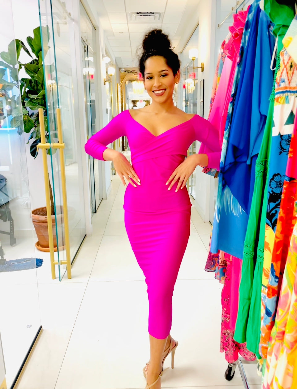 Alma pink midi dress