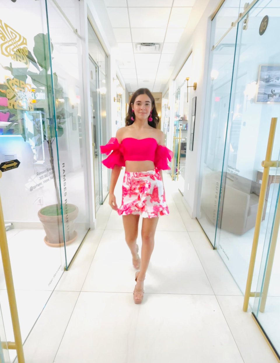 Hallie Mini Skirt in pink print