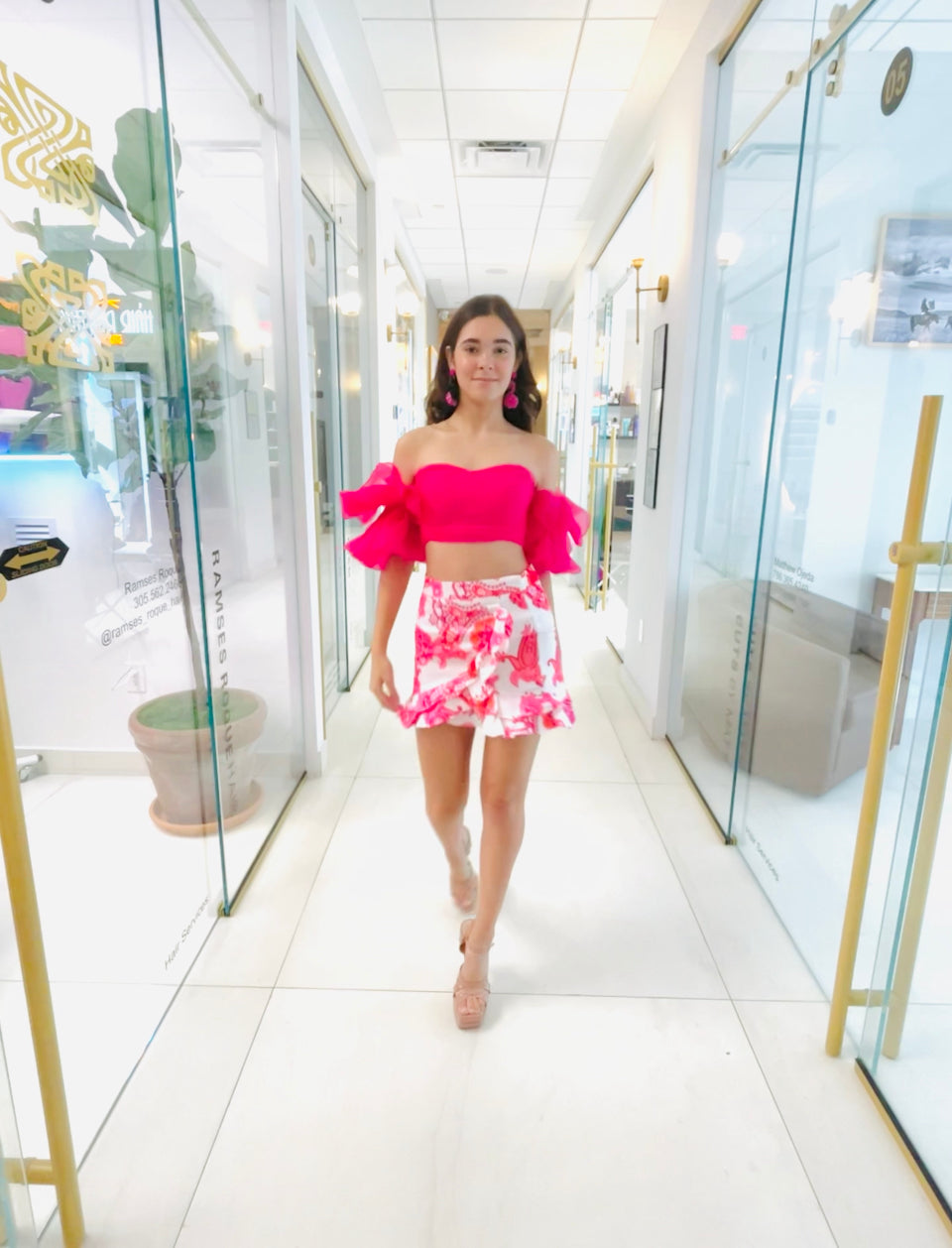 Hallie Mini Skirt in pink print