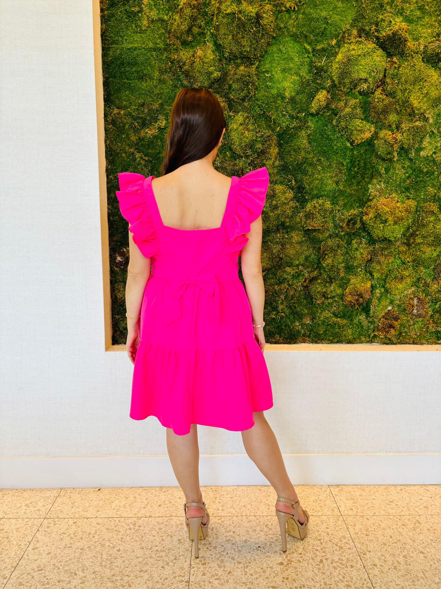 Giuliana hot pink dress with a bow and ruffles