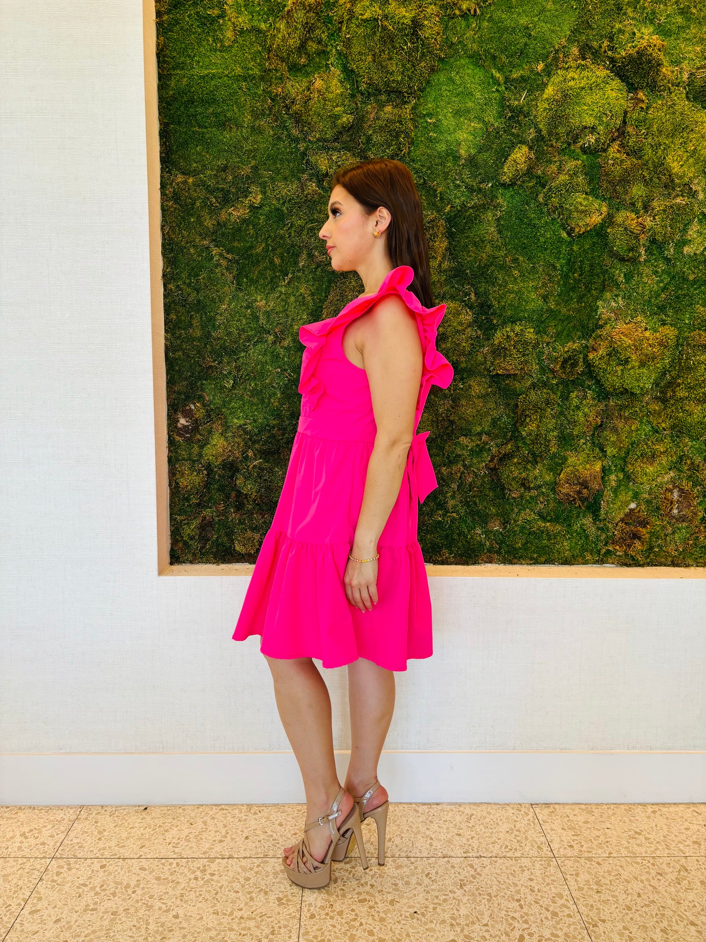 Giuliana hot pink dress with a bow and ruffles