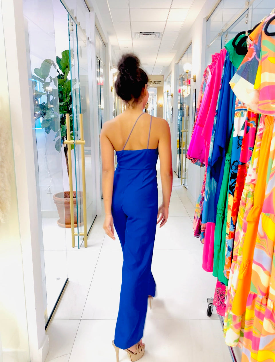 Abriana blue one shoulder jumpsuit