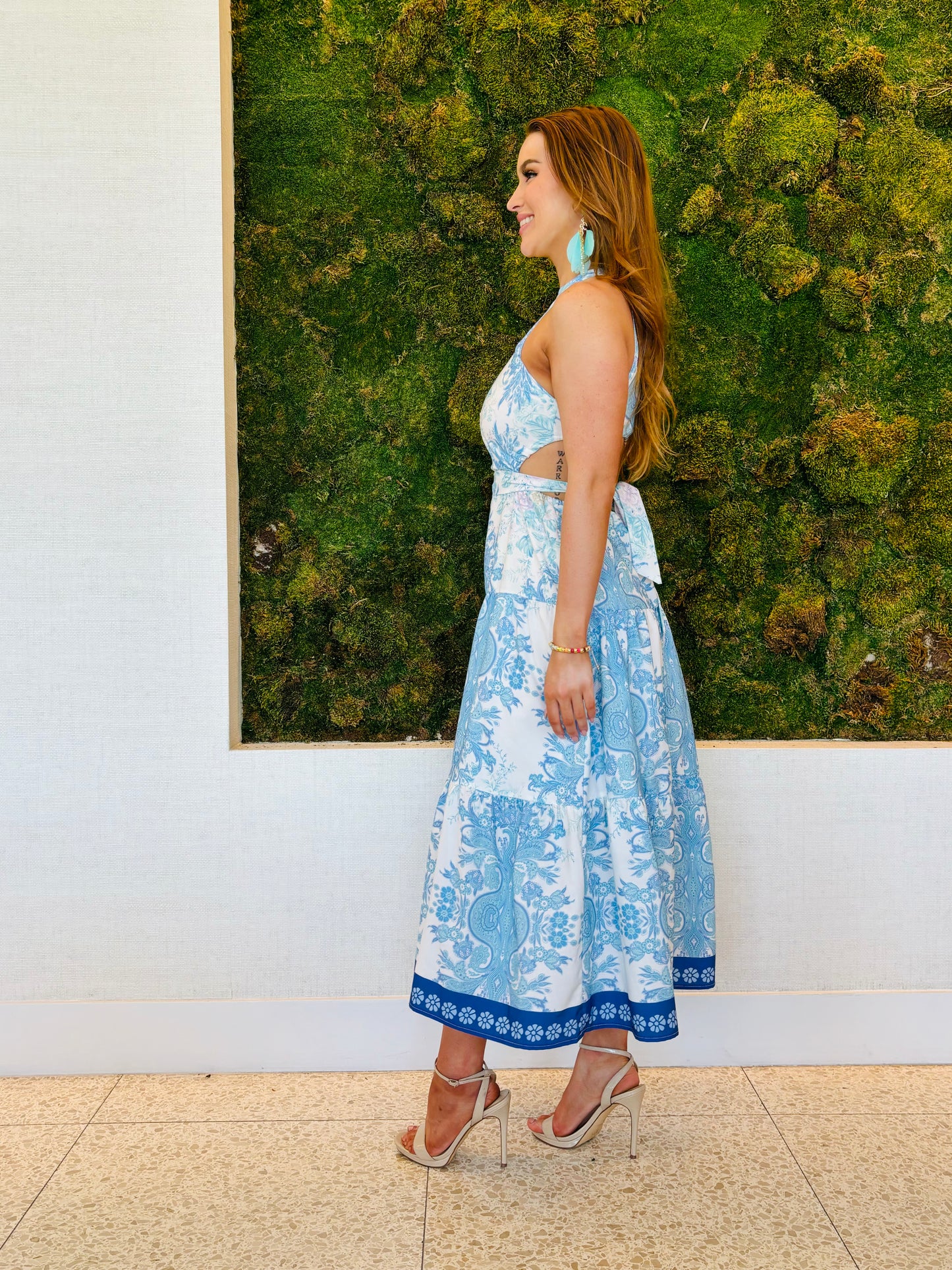 Rachel blue print cutout maxi dress