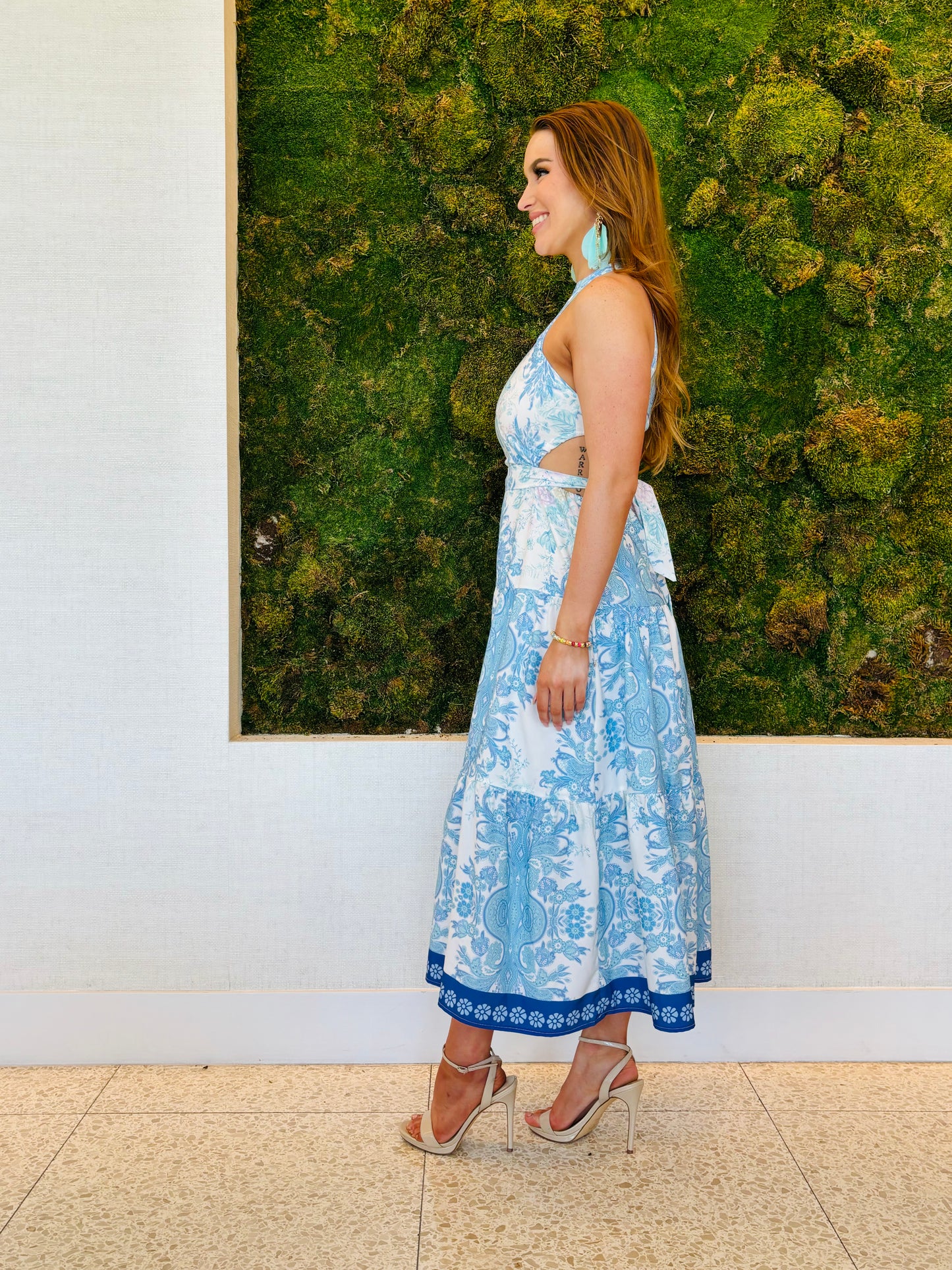 Rachel blue print cutout maxi dress