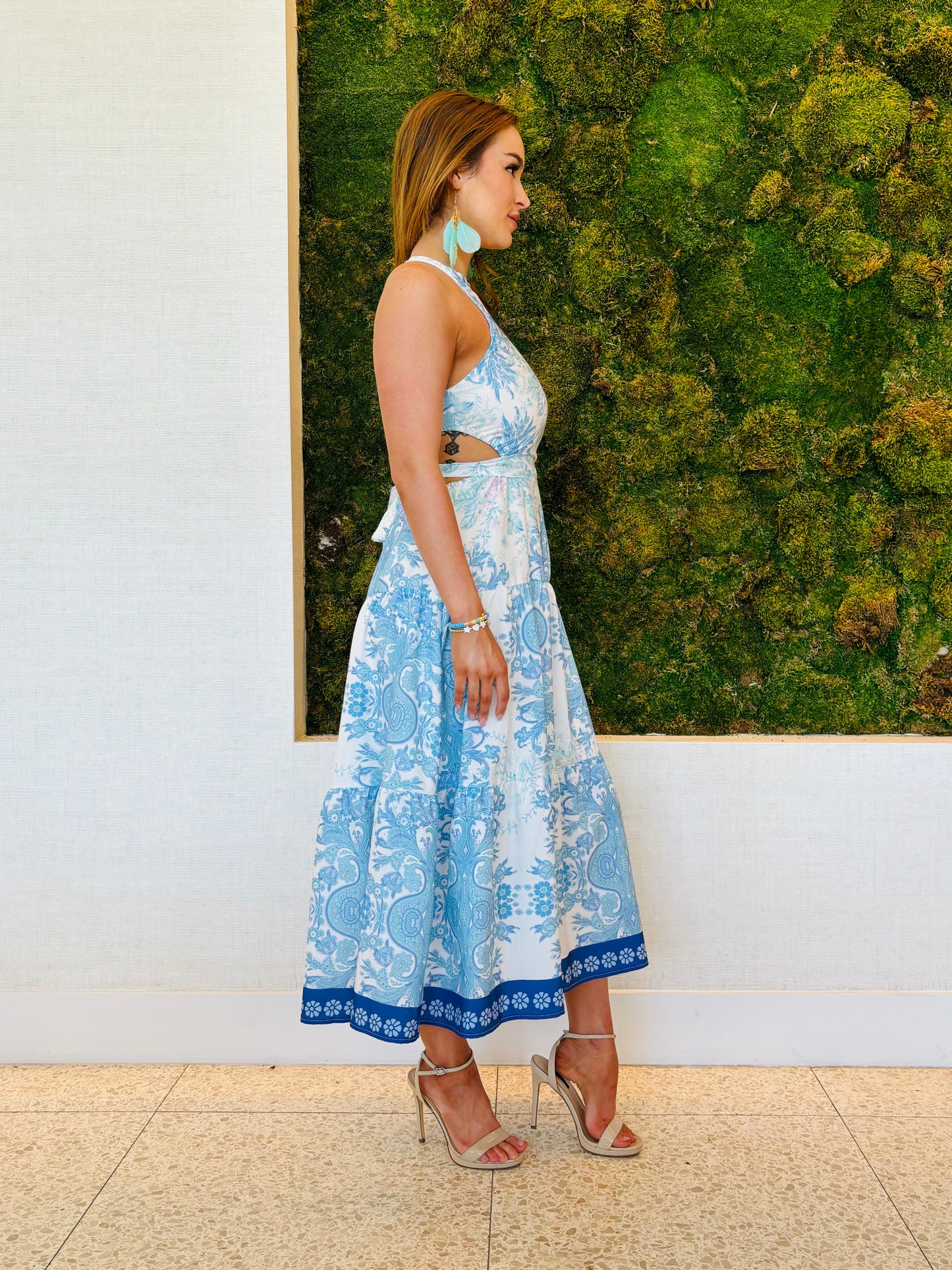 Rachel blue print cutout maxi dress