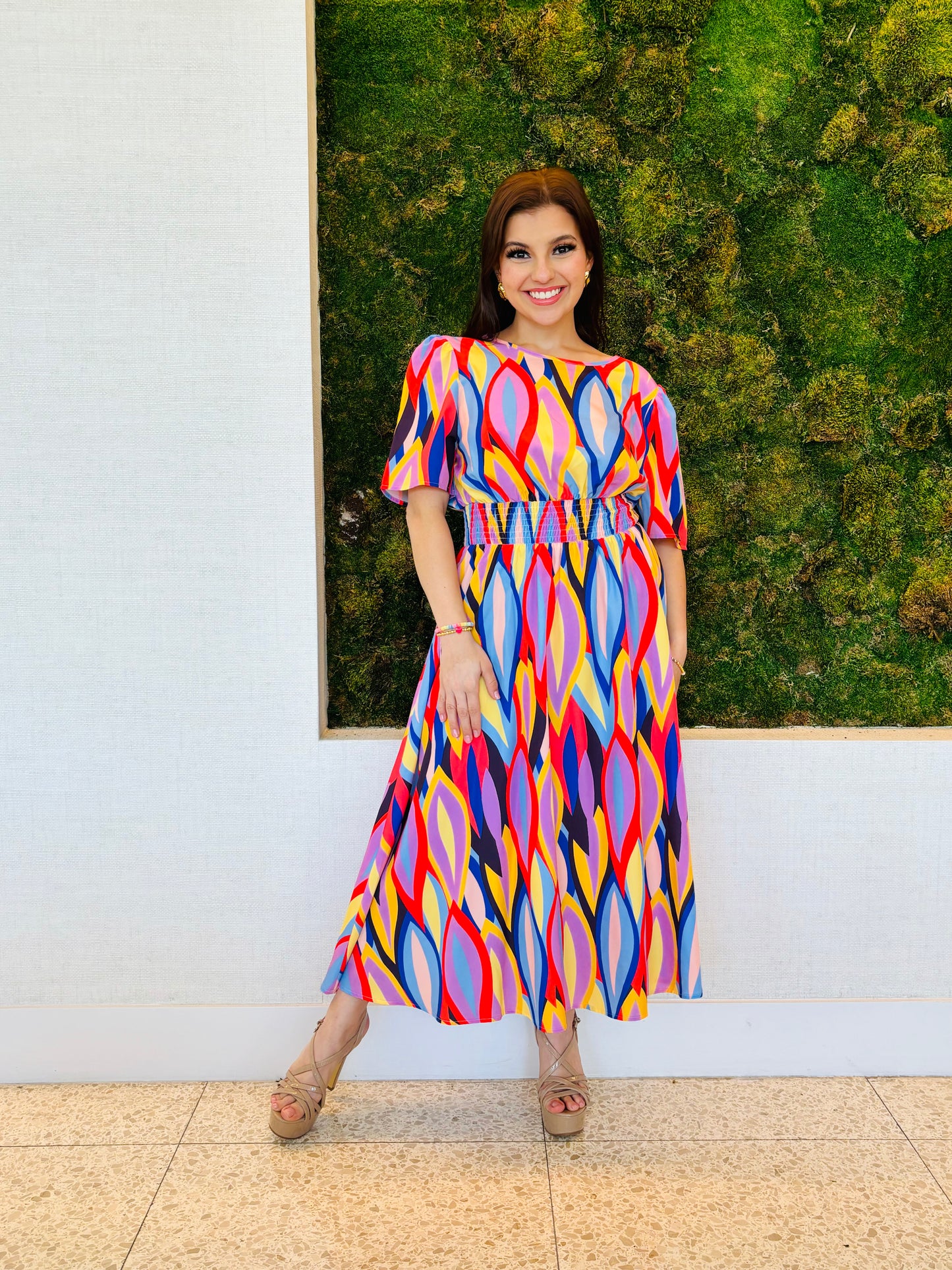 Carolina chevron print mid red dress