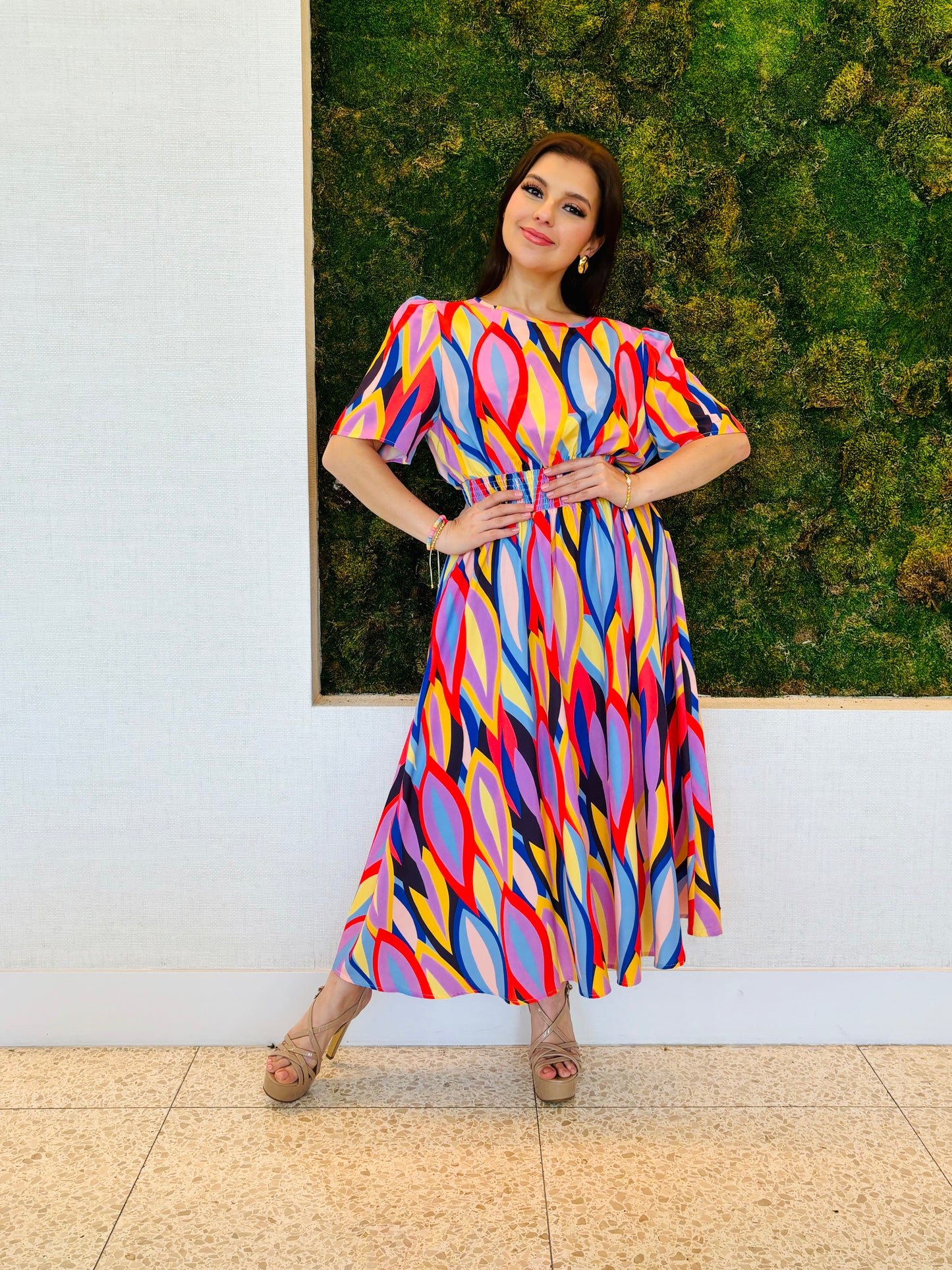 Carolina chevron print mid red dress