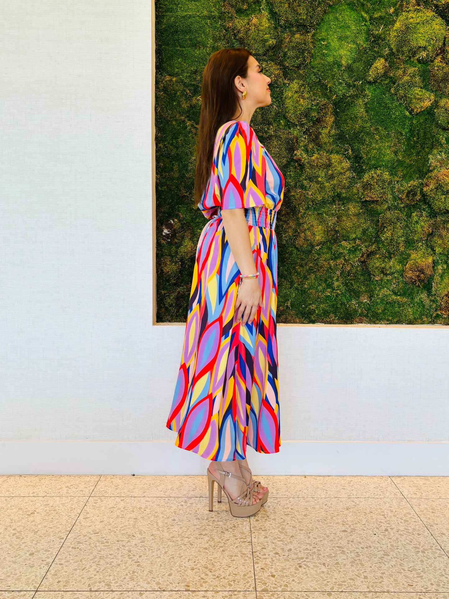 Carolina chevron print mid red dress