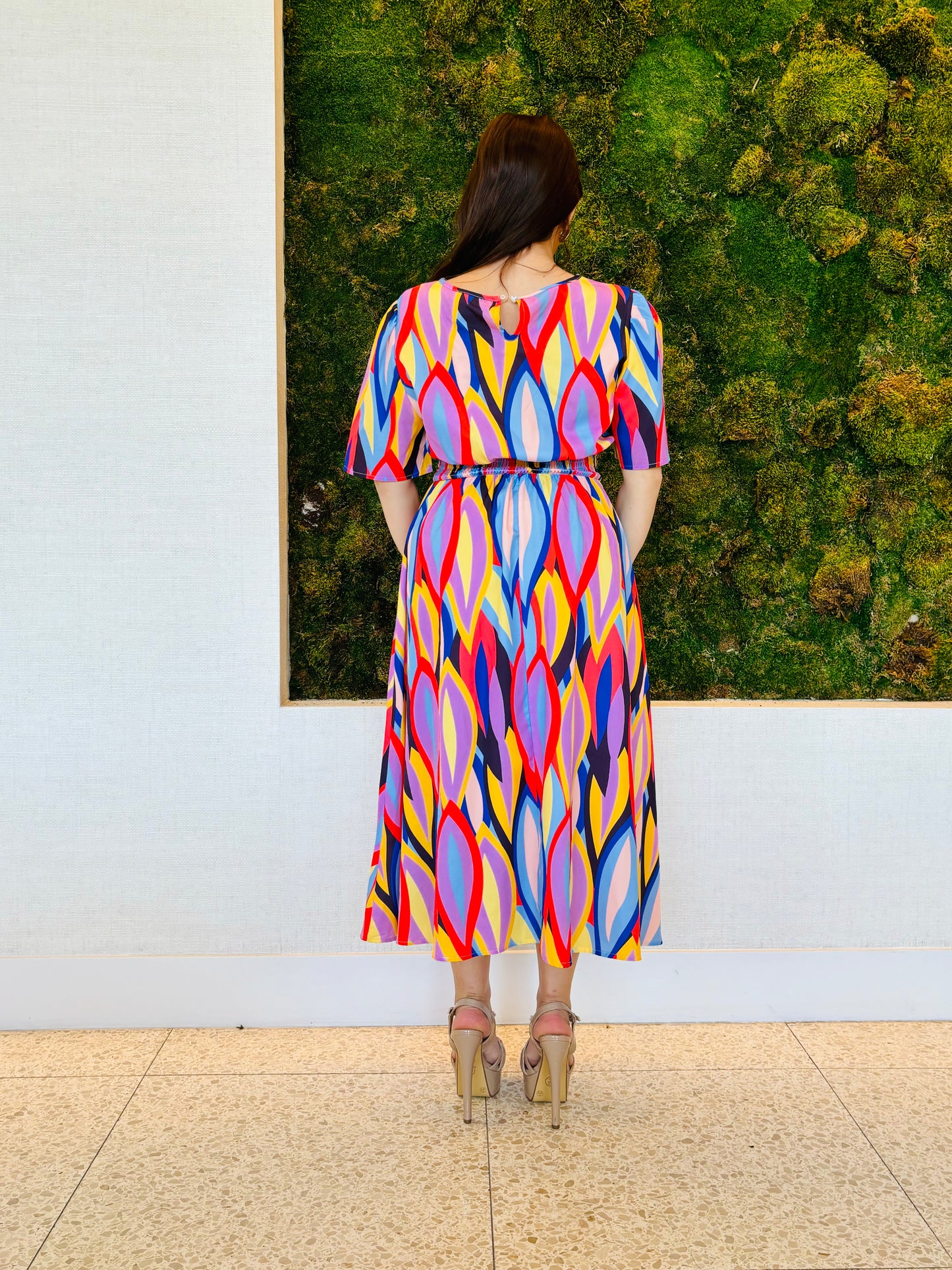 Carolina chevron print mid red dress