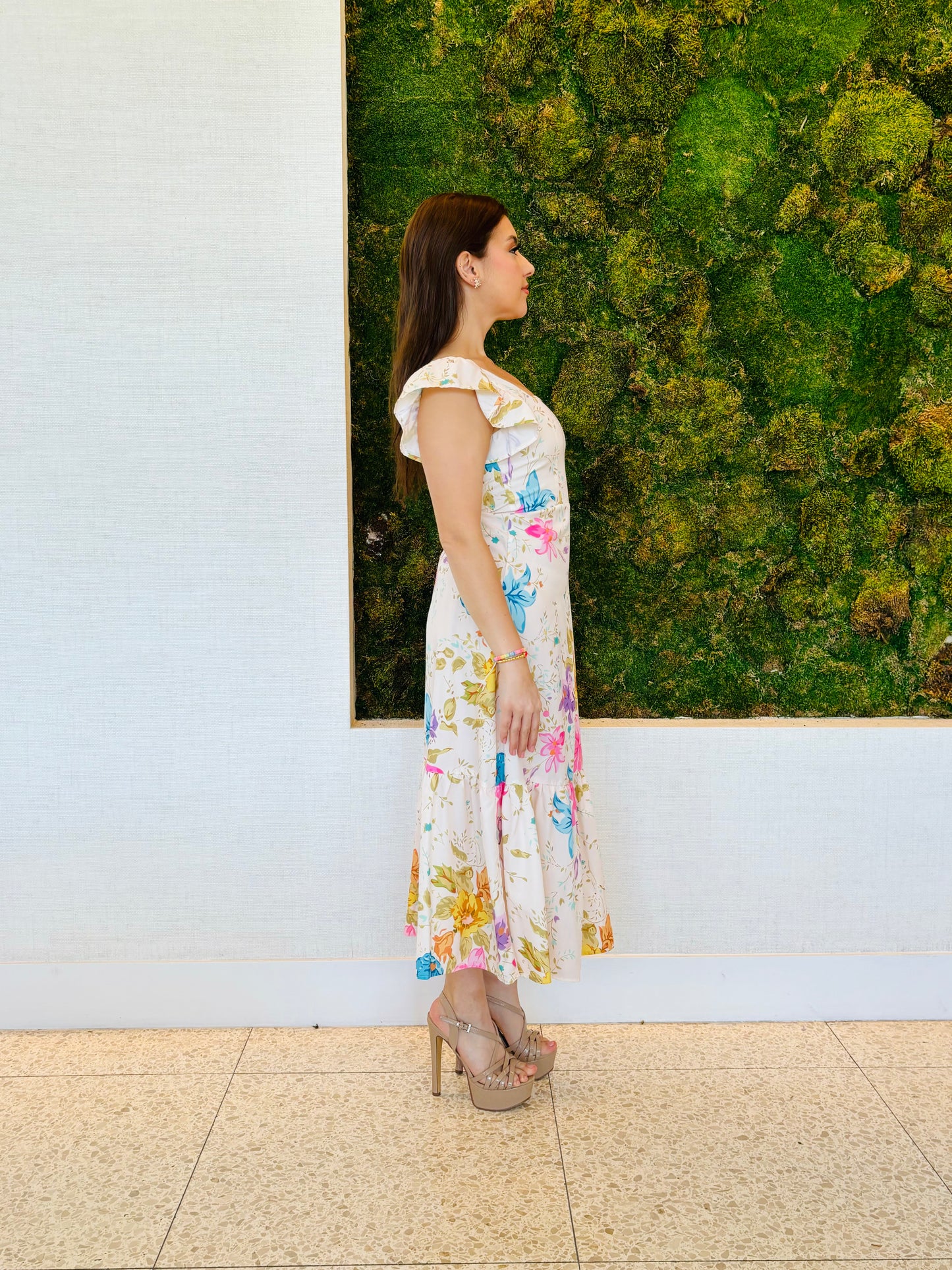 Gaia floral and riffle midi dress