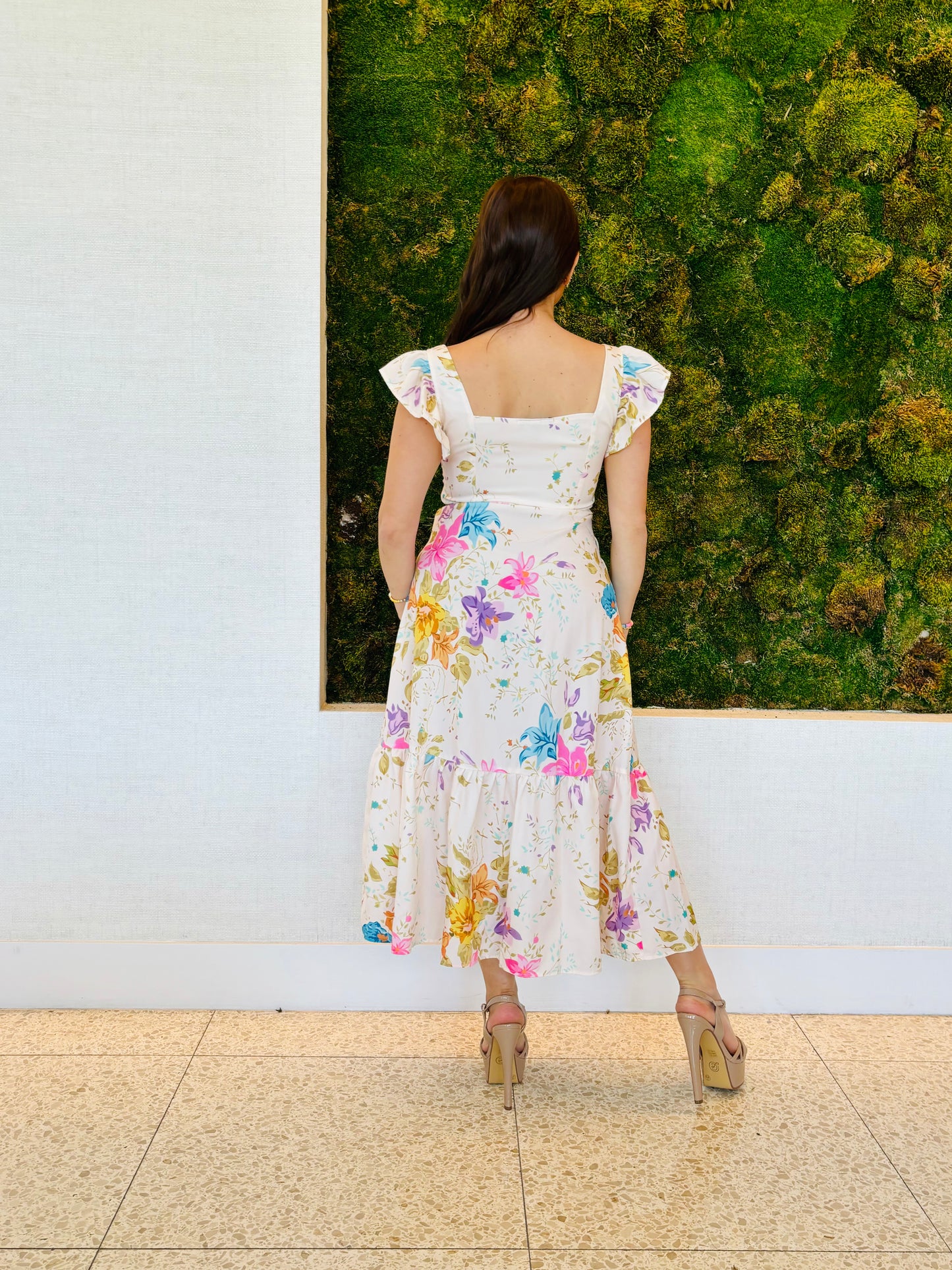 Gaia floral and riffle midi dress