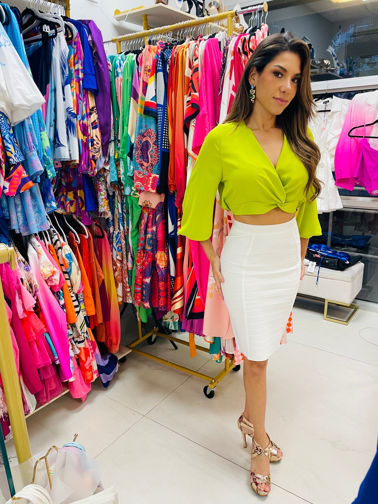 Autumn white bandage pencil skirt