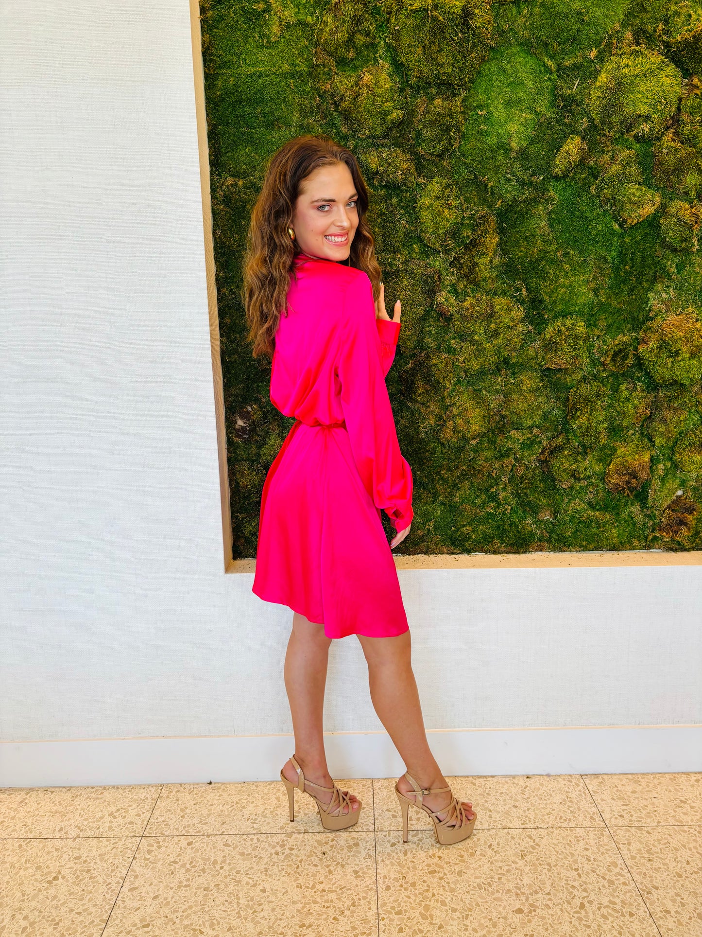 Heidi red and fucsia charmeuse color block dress