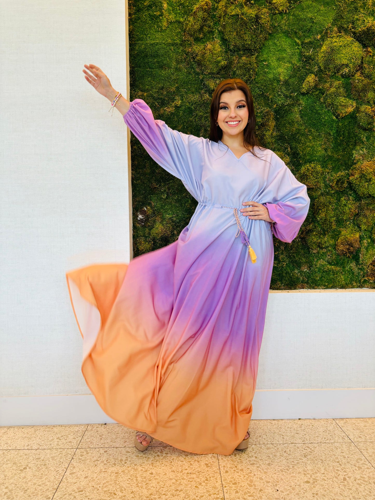 Cassidy purple ombre in lavender and orange print