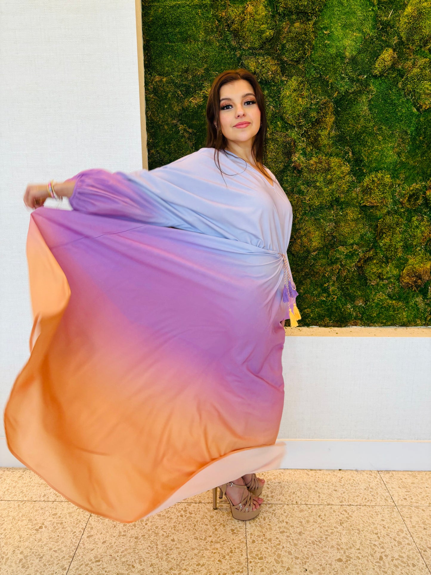 Cassidy purple ombre in lavender and orange print