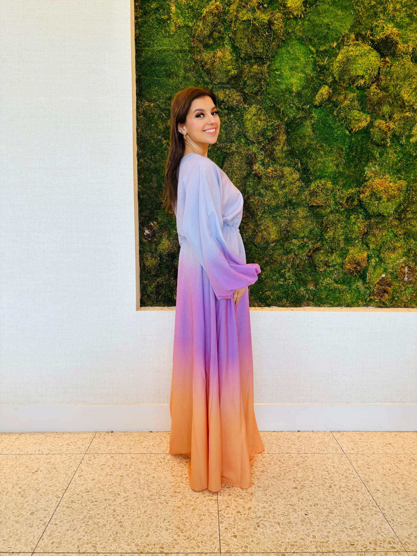 Cassidy purple ombre in lavender and orange print