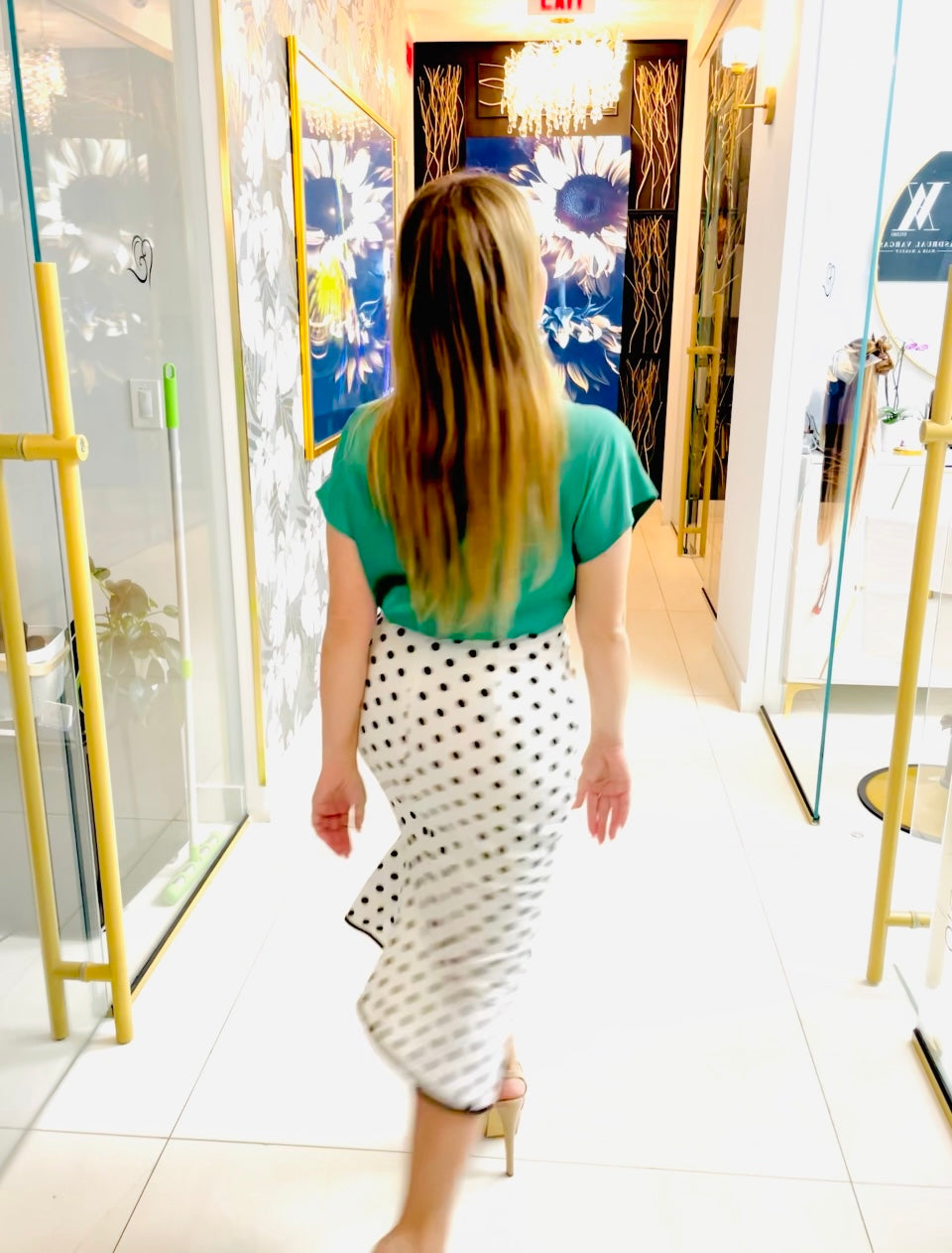 Daisy polka dot pencil skirt