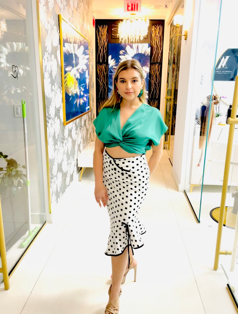 Milan green satin crop top