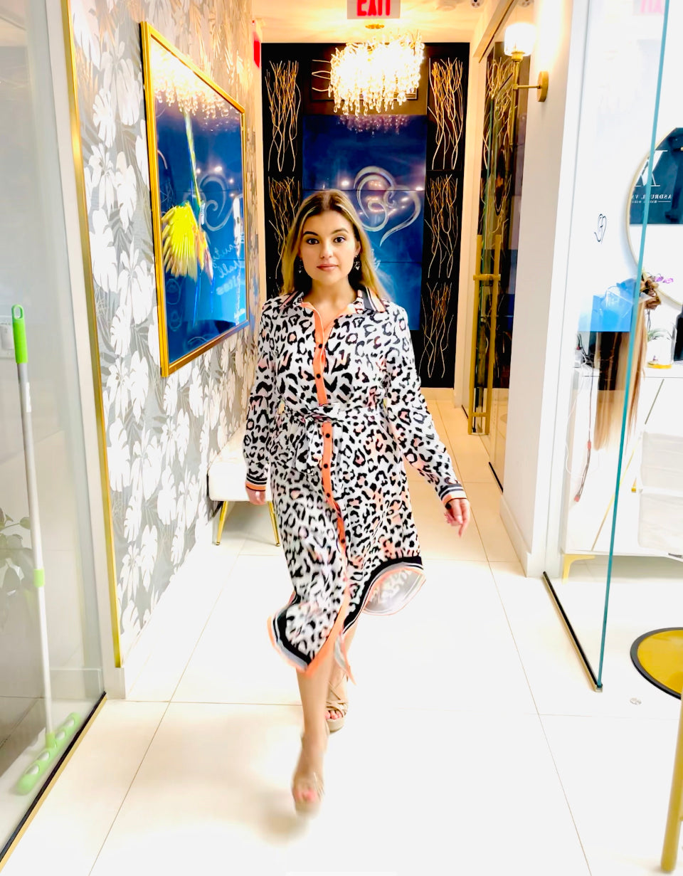 Laina animal print button down midi dress
