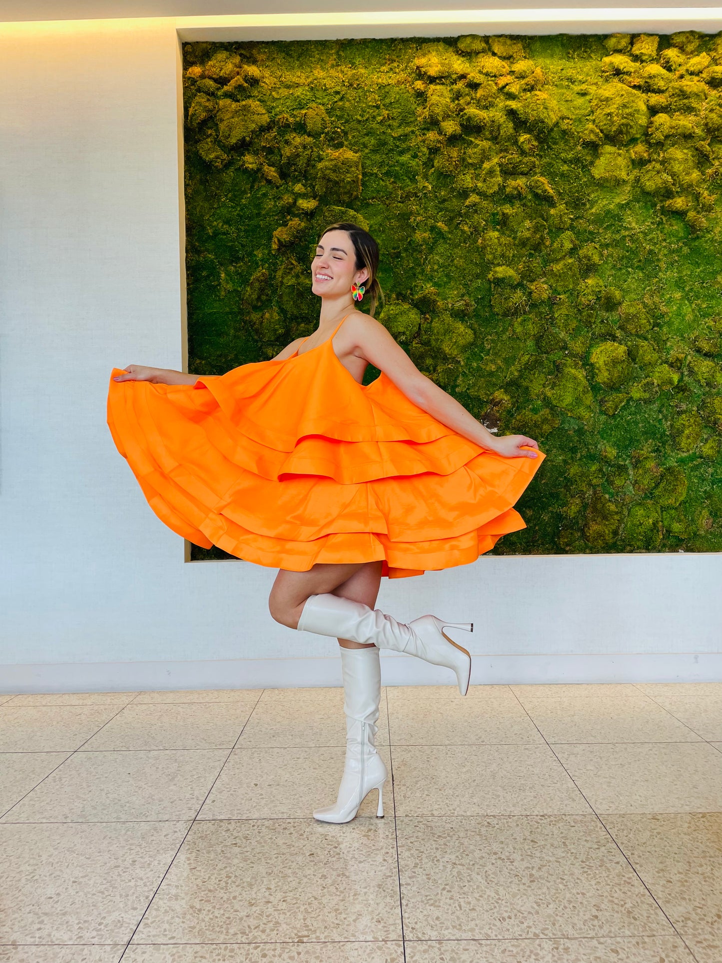 Antonella orange print Couture dress