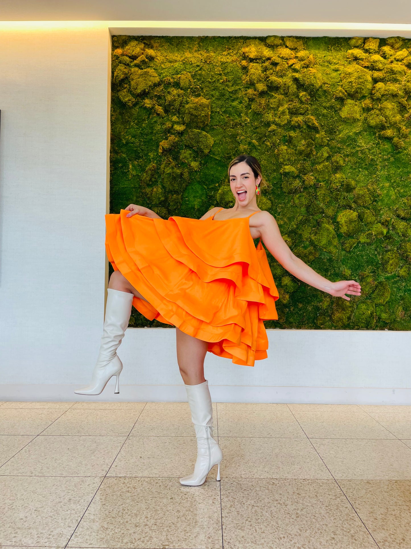 Antonella orange print Couture dress