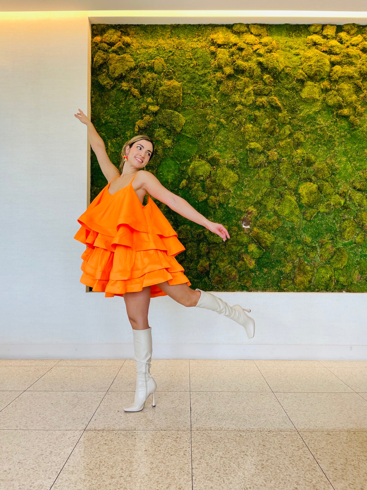 Antonella orange print Couture dress