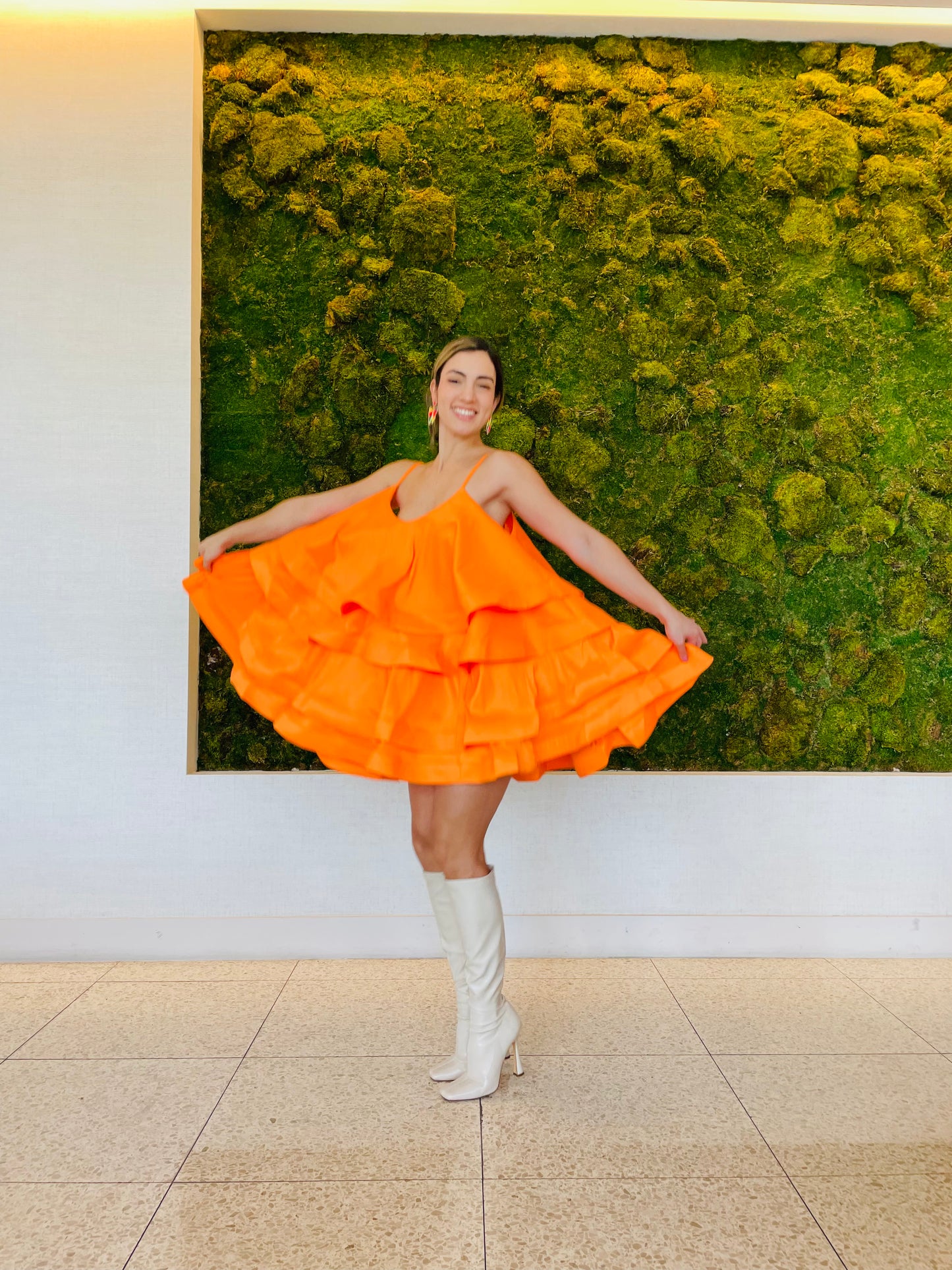 Antonella orange print Couture dress