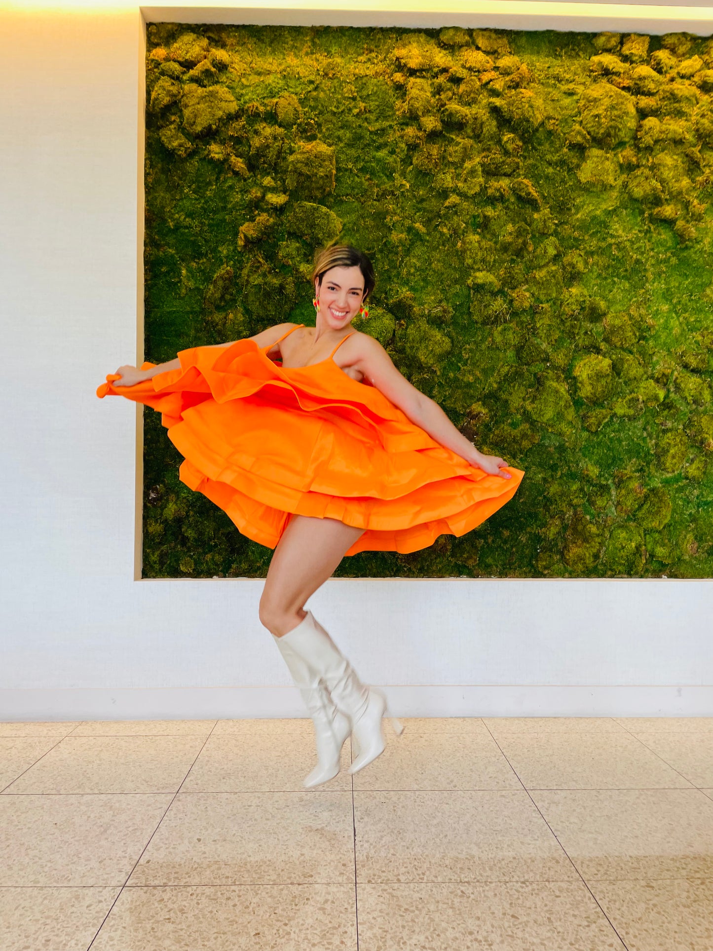 Antonella orange print Couture dress