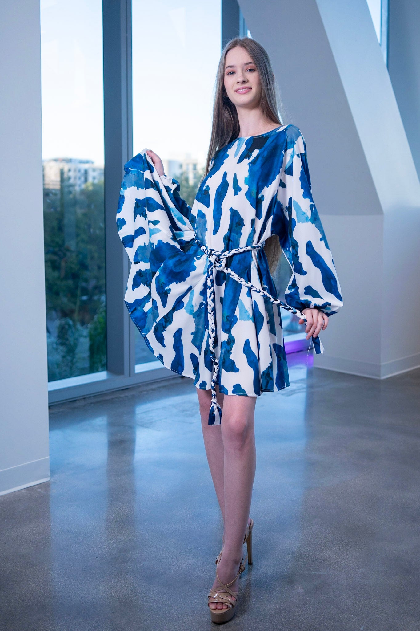 Ellie dress in Blue Animal Print