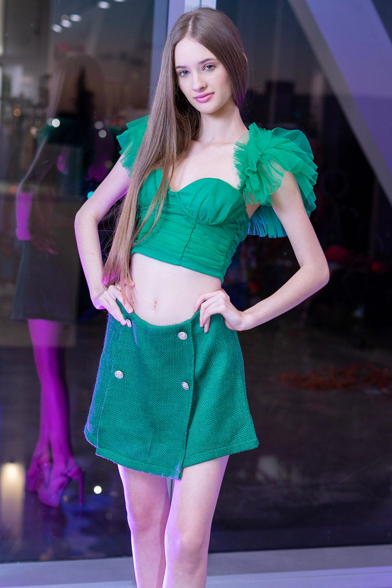 Lucie green tweed shorts