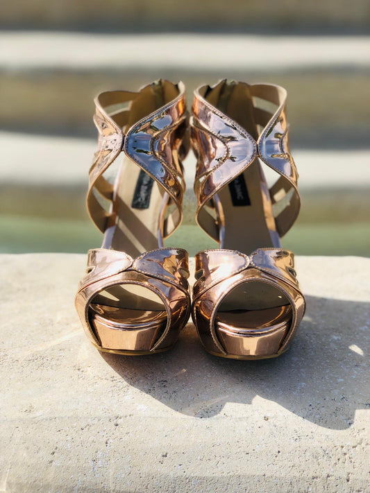 Cecil women's metallic gold statement shoes by Danittza Zimic