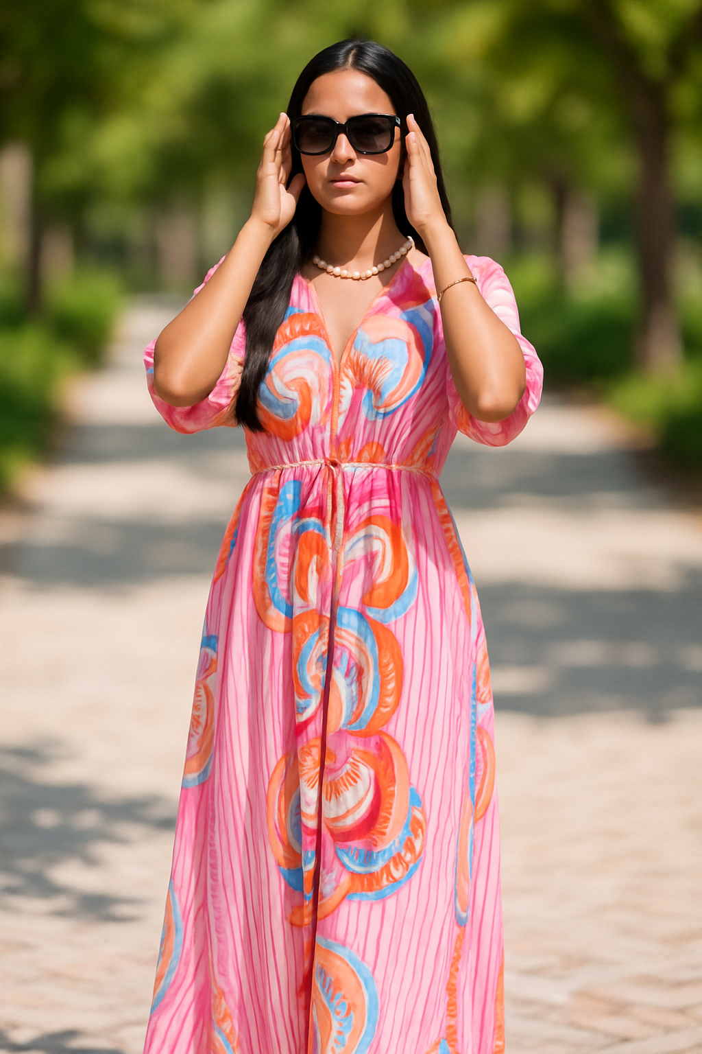 Tamara pink print dress in Pink