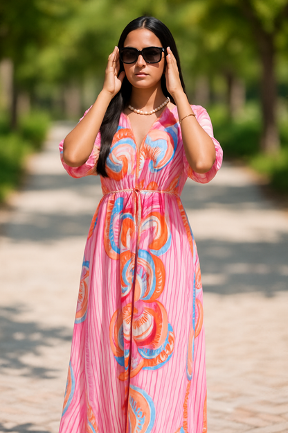 Tamara pink print dress in Pink