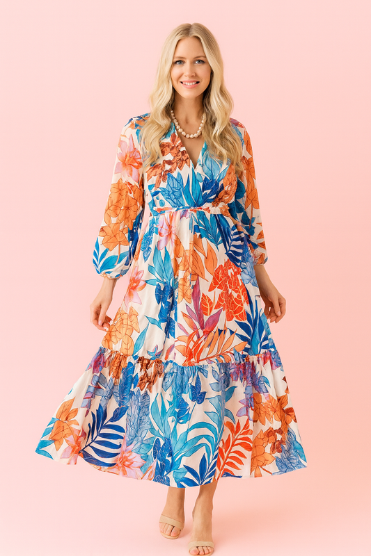 Kara Maxi dress in leaves print