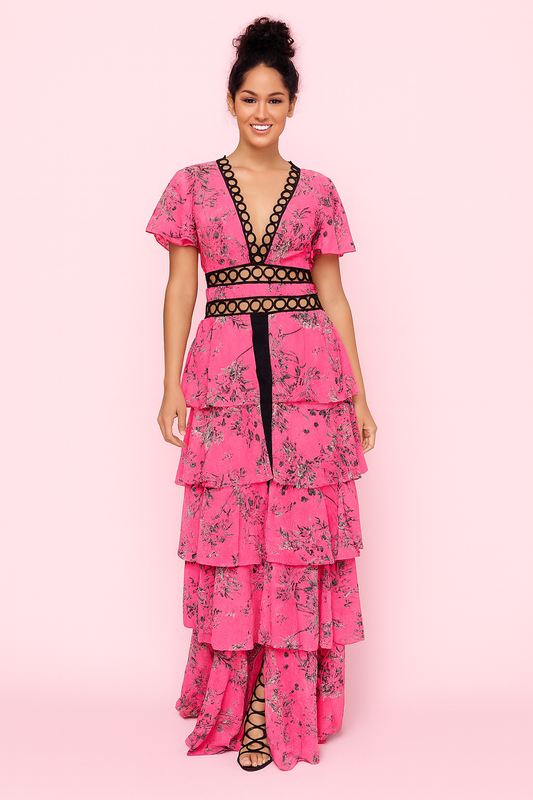 Fiona Tier Pink Floral Dress