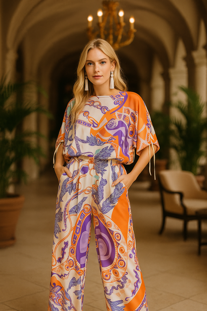 Zoey purple and orange print pants