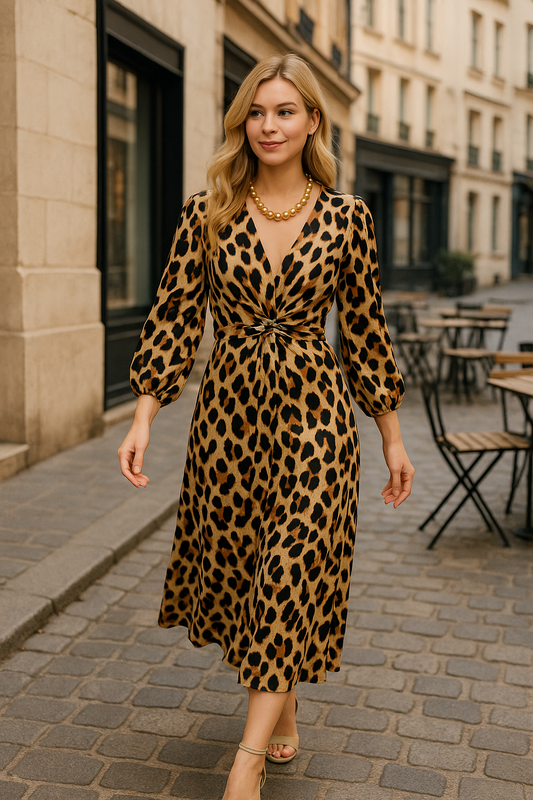 Jillian Animal print wrap around dress hi low