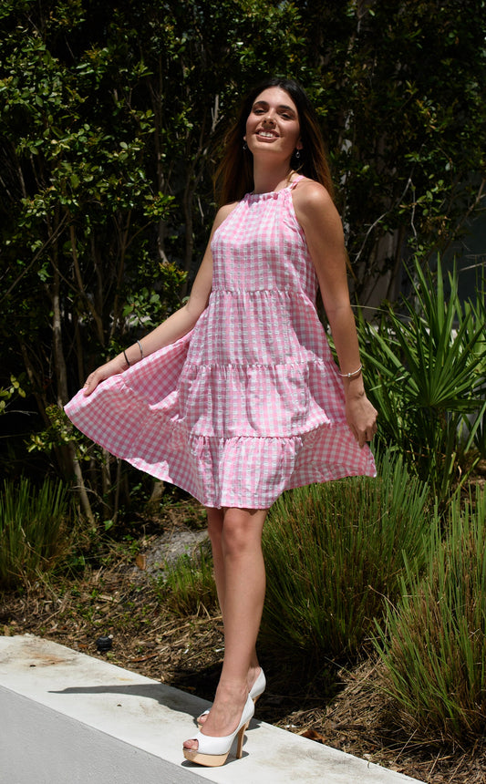 Susan pink print plaid dress