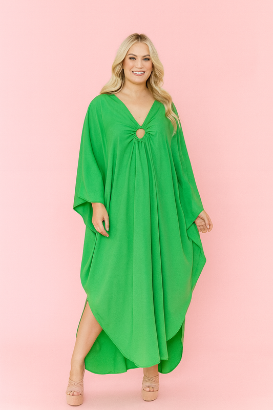 Marley kaftan in  green with a hoop detail in the center