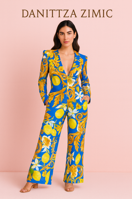 Elaine royal blue lemon printed pants