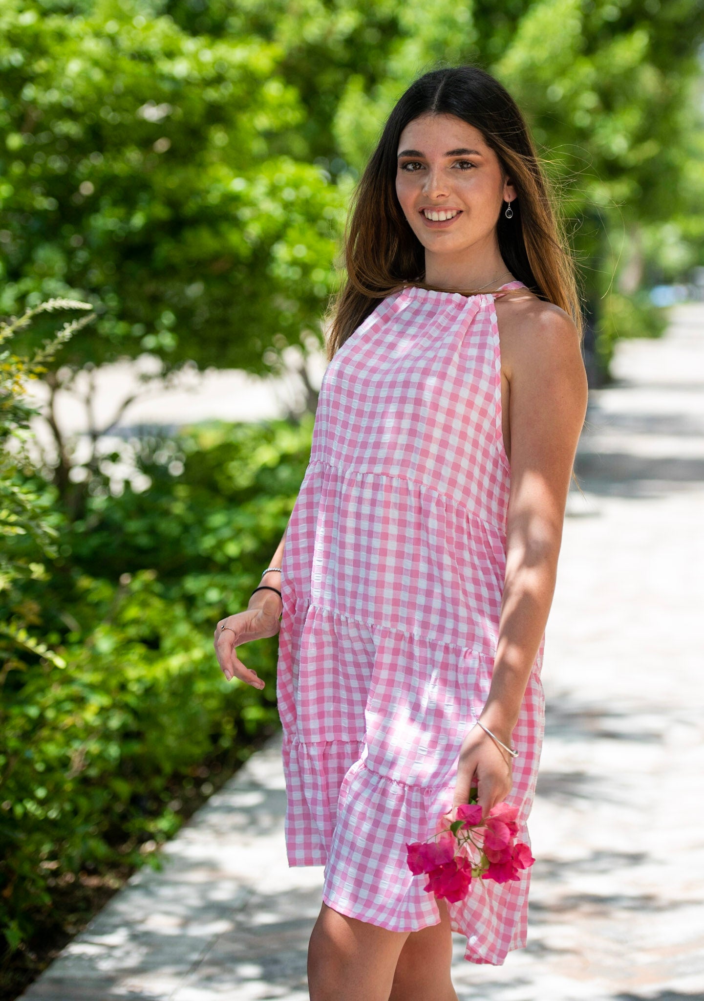 Susan pink print plaid dress