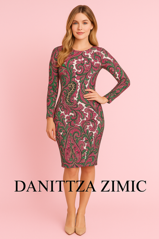 Yanet pink paisley print open back dress in knee length
